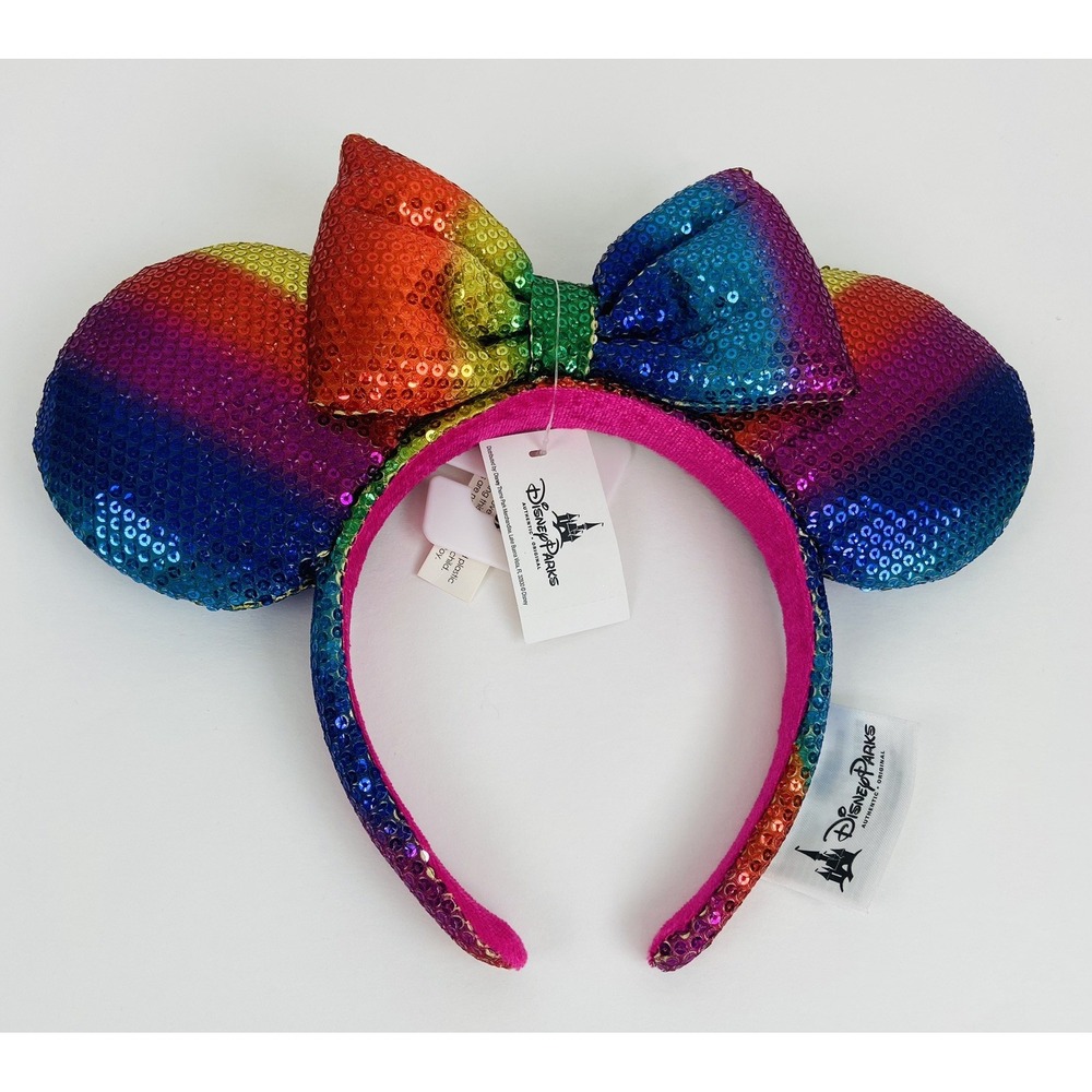 Disney Parks Rainbow Sequin Minnie Mouse Mickey Ears Headband New